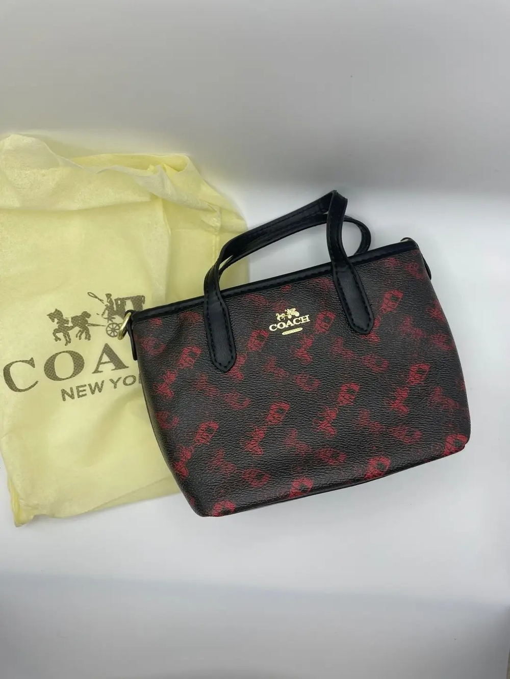 Coach Black Mini Tote with Red Logo Print